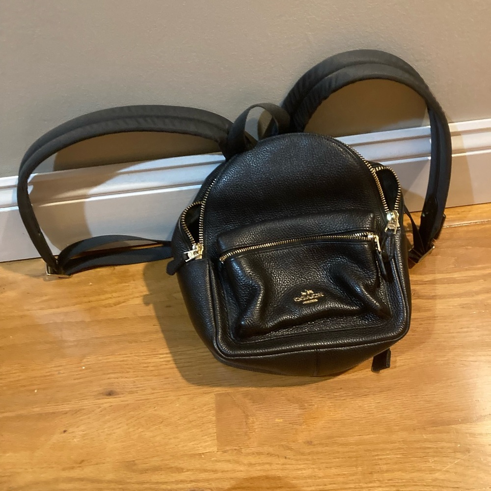 Coach Black Leather Mini Backpack with Gold Accents